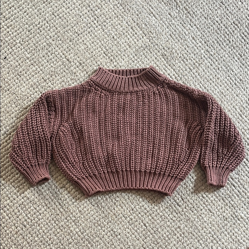 Quincy Mae Cropped Chunky Knit Turtleneck - Mauve
